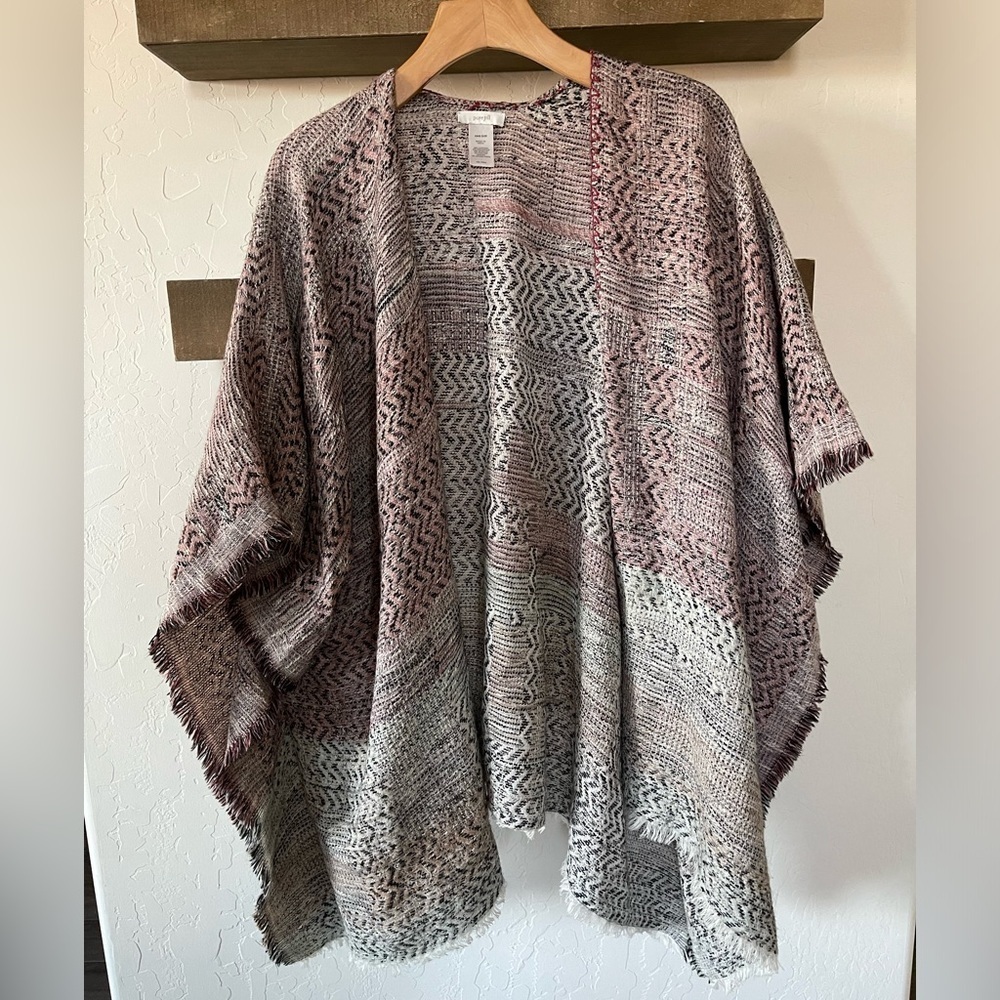 J Jill|Neutral Dusty Pink Oversized, Boxy Fringe Pancho•••Open Knit Cardigan, OS